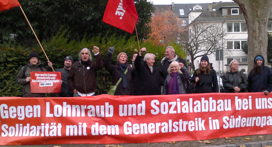 Solidaritätsaktionen mit den Generalstreiks in Europa in Frankfurt am Main